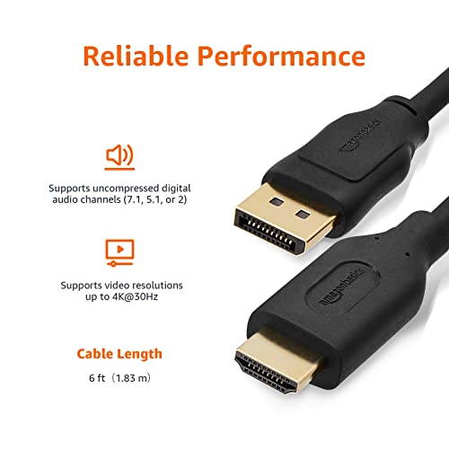 Amazon Basics - Cable adaptador DisplayPort a HDMI (1.8 m)