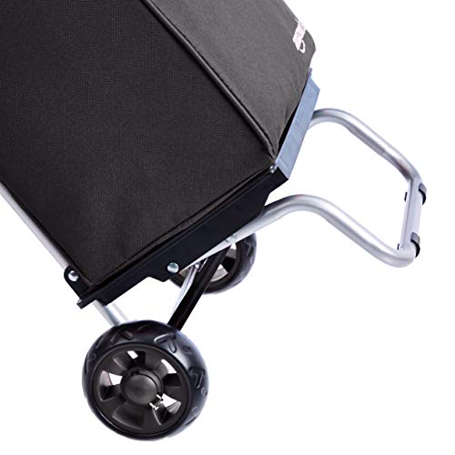 Amazon Basics – Carrito para la compra plegable con plataforma de ruedas extraíble, mango de 91 cm de altura, negro