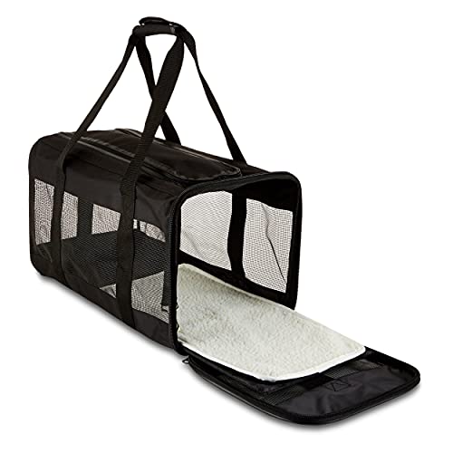 Amazon Basics - Trasportín negro con laterales flexibles - Grande