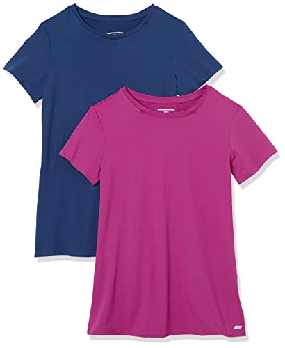 Amazon Essentials 2-Pack Tech Stretch Short-Sleeve Crew T-Shirt Athletic-Shirts, Azul Marino (Navy/Orchid), Small