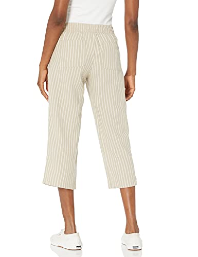 Amazon Essentials Linen Blend Drawstring Crop Pant Pantalones, Crudo/Blanco, Rayas, L