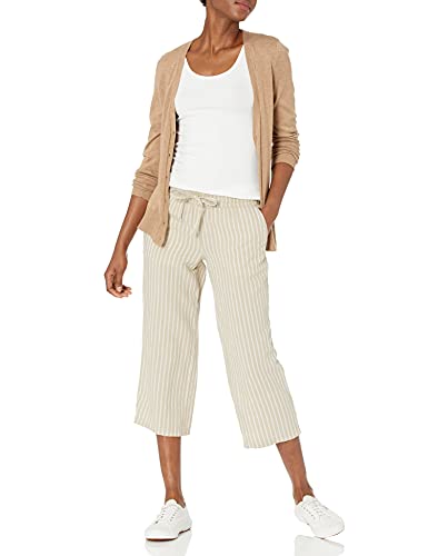 Amazon Essentials Linen Blend Drawstring Crop Pant Pantalones, Crudo/Blanco, Rayas, L