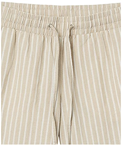 Amazon Essentials Linen Blend Drawstring Crop Pant Pantalones, Crudo/Blanco, Rayas, L