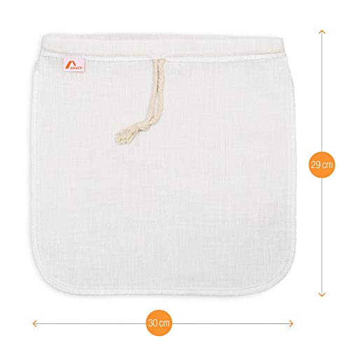 Amazy Filtro para Leche Vegetal (2 Bolsas | 30x30 cm) Hecho de Cañamo – Bolsa Ideal para Bebida Vegetal, zumos y Batidos de Frutas y Verduras