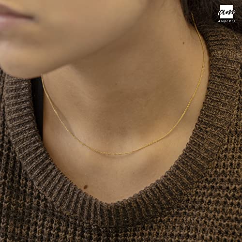 Amberta® Joyería - Collar - Fina Plata De Ley 925-18K Chapado en Oro - Cadena de Frenar - 1.3 mm - 40 45 50 55 60 70 cm (70cm)