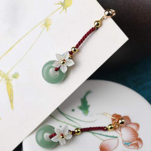 Amosfun 1 par de pendientes de flor de jade chino, pendientes de gota colgantes colgantes de piedras preciosas naturales