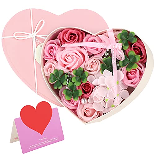 ANBET Caja de Regalo de Flores Falsas Jabón Artificial Rose Preservada para Siempre Regalo de Flores para Damas para el Día de la Madre el Día de San Valentín el Día del Maestro Boda (Rosa)