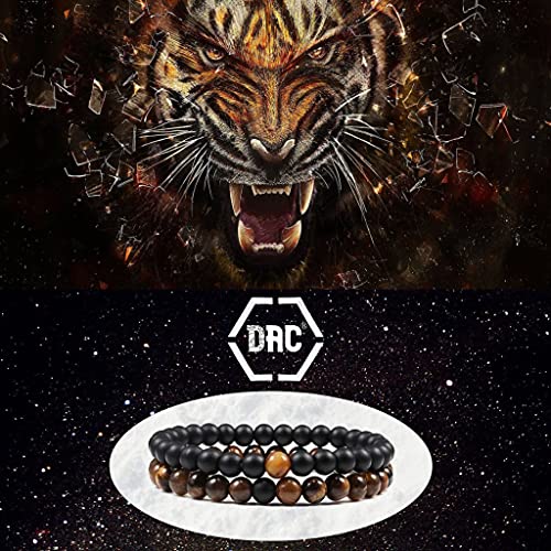 Andy & C Pulsera Hombre 2 piezas Con Piedras Naturales Pulsera Caja de Regalo Novio Mujer Chakra con Piedras Naturales Reales Joyas de Yoga Tibetana (Ojo de Tigre + Negro)