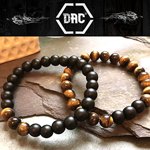 Andy & C Pulsera Hombre 2 piezas Con Piedras Naturales Pulsera Caja de Regalo Novio Mujer Chakra con Piedras Naturales Reales Joyas de Yoga Tibetana (Ojo de Tigre + Negro)