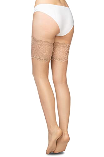 Annes styling Cecile - Medias altas de encaje para mujer, opacas, 20 denier con silicona antideslizante, blanco, M/L