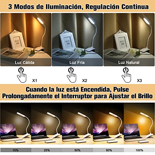 Anpro Luz Lectura, 28 LED Luz de Lectura con Flexo Pinza, Manguera de Ajuste Flexible de 360 ° Luz para Leer Libros en la Cama, Luz de Escritorio con Control táctil [Clase Energética A ++]