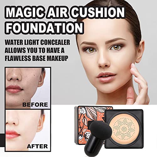 AONAT Mushroom Head Air Cushion Foundation CC Cream corrector base duradera hidratación brillo color Reparación maquillaje base, BB crema hidratante impermeable base líquida, Tono de piel natural