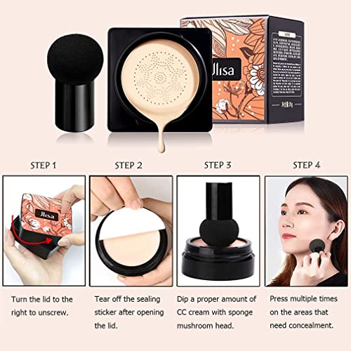 AONAT Mushroom Head Air Cushion Foundation CC Cream corrector base duradera hidratación brillo color Reparación maquillaje base, BB crema hidratante impermeable base líquida, Tono de piel natural