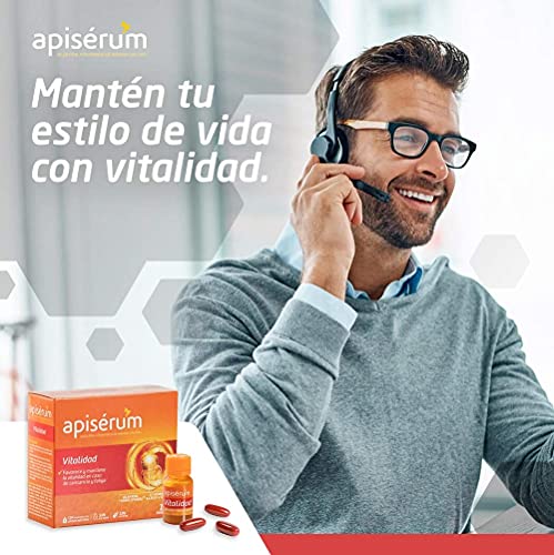 Apisérum Vitalidad Cápsulas - Jalea Real con Vitamina C - Multivitamínico - Vitaminas A,C,D,E,H y grupo B - Ayuda a reforzar el sistema inmunitario* - Tratamiento para 1 mes