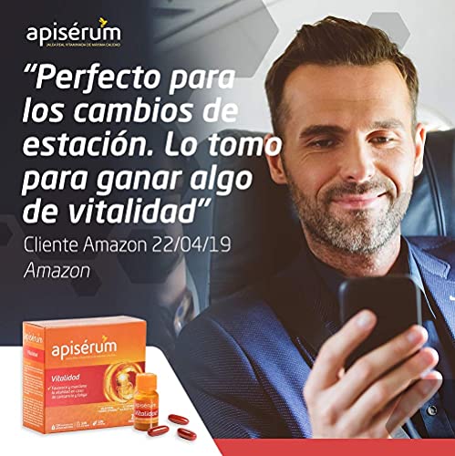 Apisérum Vitalidad Cápsulas - Jalea Real con Vitamina C - Multivitamínico - Vitaminas A,C,D,E,H y grupo B - Ayuda a reforzar el sistema inmunitario* - Tratamiento para 1 mes