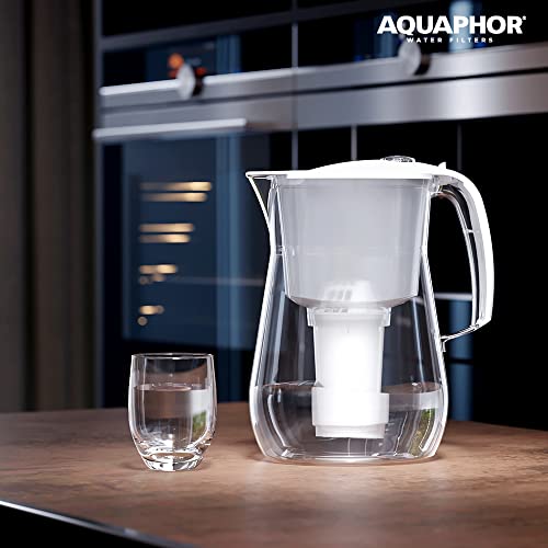 AQUAPHOR Provence Blanco, Incluye 1 Cartucho A5 – Filtro de Agua Premium con Aspecto de Cristal para Reducir la Cal, el Cloro y los Metales Pesados, Volumen 4,2 l