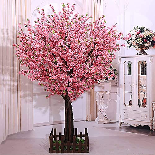 Árboles de Flor de Melocotón Artificial Árbol de Flor de Cerezo Artificial, Flor de Seda Flor de Sakura Falsa Interior Exterior Oficina,1.5×1m