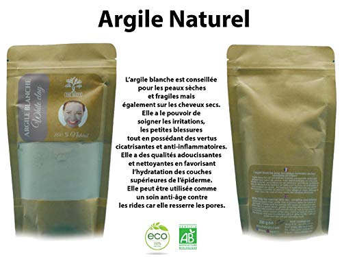 Arcilla blanca pura en polvo 100 % natural, purificante tonificante para cabello y cara – de Marruecos 200 g (200 G) (blanco)