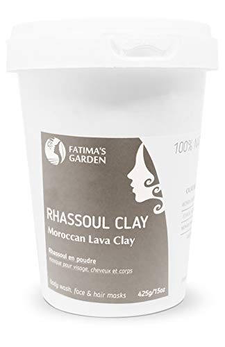 Arcilla Rhassoul de Fatima´s Garden, arcilla Ghassoul marroquí 100% natural para rostro, cabello y Hammam, propiedades suavizantes y purificantes, vegano, sin crueldad animal-425gr