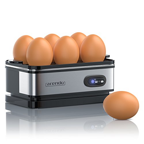 Arendo - Cuecehuevos Sixcook de Acero Inoxidable con función de Mantenimiento de Calor - Egg Cooker - Capacidad 1-6 Huevos - Interruptor de función con piloto - 400 W - Negro Plata