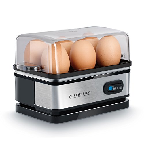 Arendo - Cuecehuevos Sixcook de Acero Inoxidable con función de Mantenimiento de Calor - Egg Cooker - Capacidad 1-6 Huevos - Interruptor de función con piloto - 400 W - Negro Plata