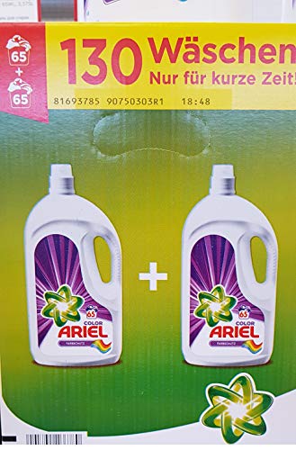 Ariel Detergente líquido, detergente de color, protección del color, 130 lavados (2 x 3.575 L)