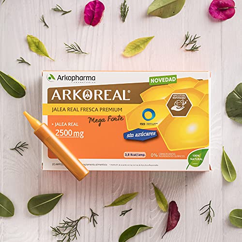 Arkopharma Arkoreal Jalea Real Premium 2500mg Sin Azúcar 20 Ampollas, Máxima Concentración En Jalea Real, Complemento Alimenticio