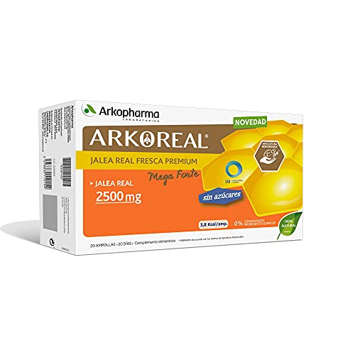 Arkopharma Arkoreal Jalea Real Premium 2500mg Sin Azúcar 20 Ampollas, Máxima Concentración En Jalea Real, Complemento Alimenticio