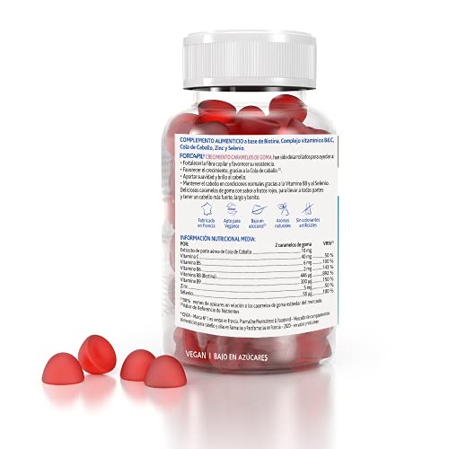 Arkopharma Forcapil Crecimiento, 60 Gummies, Caramelos de Goma Sabor Frutos Rojos, Fuerza, Vitalidad Y Brillo, Alta Concentración En Biotina, Vitamina B Y C, Complemento Alimenticio