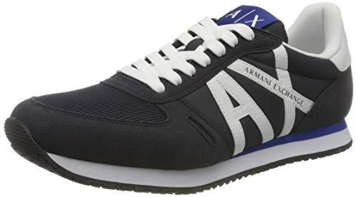 Armani Exchange Micro Suede Multicolor Sneakers, Zapatillas Hombre, Navy Optic White, 44 EU