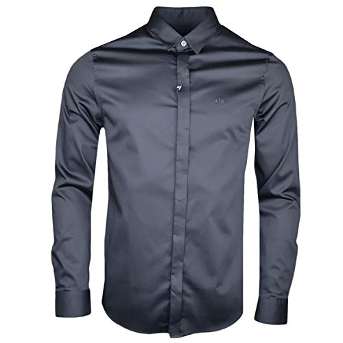 Armani Exchange Smart Stretch Satin Camisa, Negro (Black 1200), 42 (Talla del Fabricante: Medium) para Hombre
