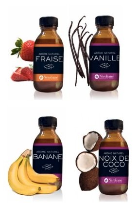 Aromas alimentarios naturales de fresa,vanilla,platano y coco - 4 flascos de 50 ml