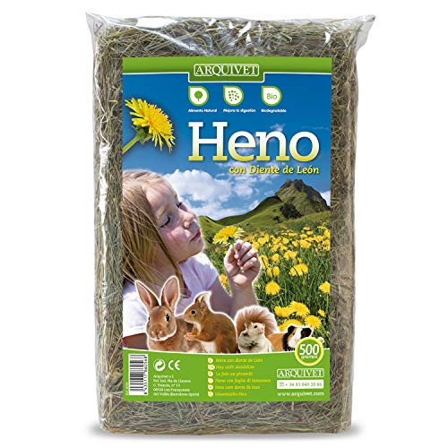 ARQUIVET Heno con Diente de león para roedores y pequeños mamiferos - 500 g - Heno para Conejos, cobayas, Hamsters - Complemento alimenticio roedores - Comida roedores