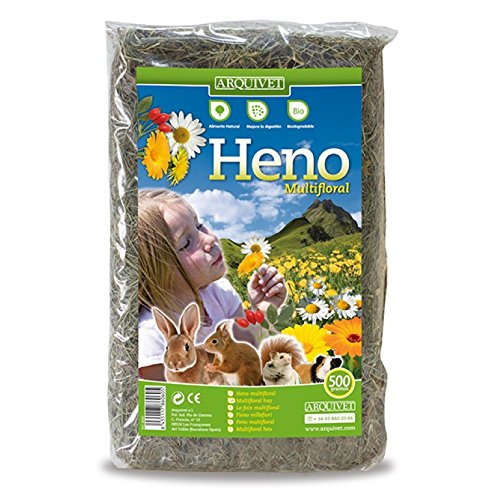 ARQUIVET Heno multifloral para roedores y pequeños mamiferos - 500 gr - Hierba para roedores - Complemento alimenticio roedores - Conejos, cobayas, Hamsters, Ardillas