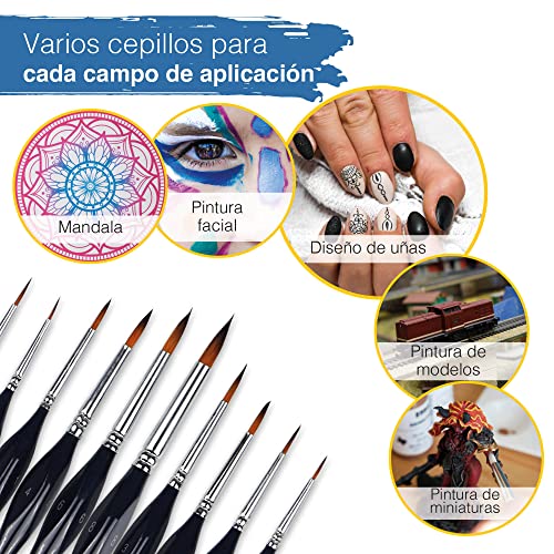 Artina Set de 10 Pinceles Bilbao – Pinceles para Pintura Fina Ideal para Pintura Fina, la Pintura en Miniatura, la Pintura de Modelos con Agarre ergonómico – Máxima precisión - Azul