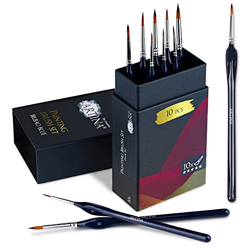 Artina Set de 10 Pinceles Bilbao – Pinceles para Pintura Fina Ideal para Pintura Fina, la Pintura en Miniatura, la Pintura de Modelos con Agarre ergonómico – Máxima precisión - Azul