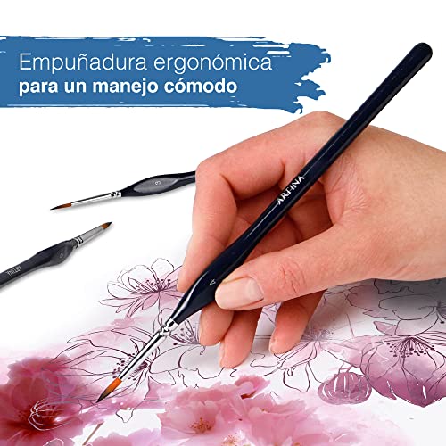 Artina Set de 10 Pinceles Bilbao – Pinceles para Pintura Fina Ideal para Pintura Fina, la Pintura en Miniatura, la Pintura de Modelos con Agarre ergonómico – Máxima precisión - Azul
