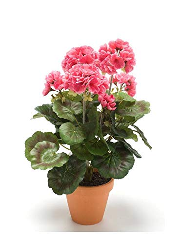 Artplants Set 8 x Geranio Artificial MASALIA en Maceta de Terracota, Rosa, 35cm - Geranio de plástico/Flor Falsa