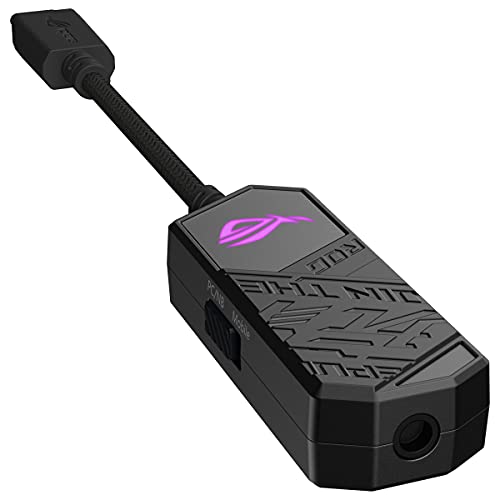 ASUS ROG Clavis - DAC Gaming USB-C a 3,5 mm (cancelación de Ruido con IA, tecnología de renderizado MQA, Quad DAC ESS 9281, Amplificador de Audio y Aura Sync, Compatible con PC, móviles y portátiles)