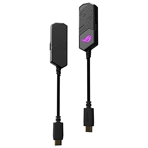 ASUS ROG Clavis - DAC Gaming USB-C a 3,5 mm (cancelación de Ruido con IA, tecnología de renderizado MQA, Quad DAC ESS 9281, Amplificador de Audio y Aura Sync, Compatible con PC, móviles y portátiles)