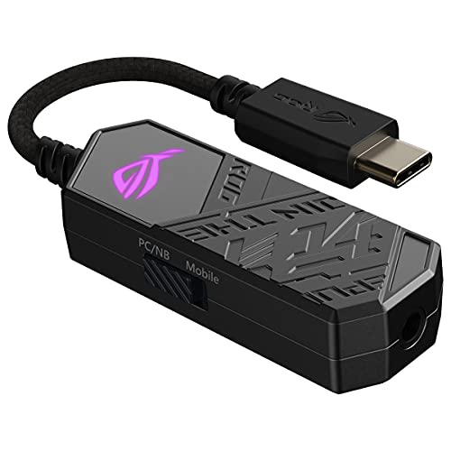 ASUS ROG Clavis - DAC Gaming USB-C a 3,5 mm (cancelación de Ruido con IA, tecnología de renderizado MQA, Quad DAC ESS 9281, Amplificador de Audio y Aura Sync, Compatible con PC, móviles y portátiles)