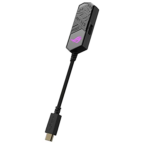 ASUS ROG Clavis - DAC Gaming USB-C a 3,5 mm (cancelación de Ruido con IA, tecnología de renderizado MQA, Quad DAC ESS 9281, Amplificador de Audio y Aura Sync, Compatible con PC, móviles y portátiles)