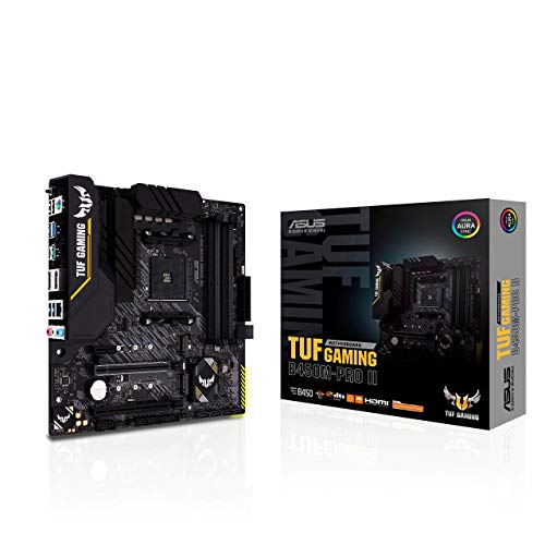 Asus TUF Gaming B450M-PRO II - Placa Base de Gaming ATX AM4 AMD B450 con Dos M.2, PCIe 3.0, Cancelación de Ruido por IA, HDMI, DisplayPort, USB 3.2 Gen 2 de Tipo A y C y Aura Sync RGB