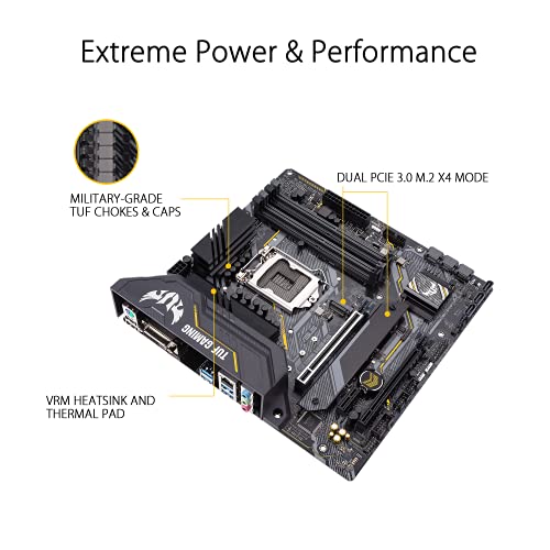 ASUS TUF Gaming B460M-PLUS - Placa Base Gaming mATX Intel de 10a Gen LGA 1200 con VRM de 8 Fases, Dual M.2, DDR4, LAN 1Gb, HDMI, DP, DVI, USB 3.2 Gen 2 e iluminación RGB Aura Sync