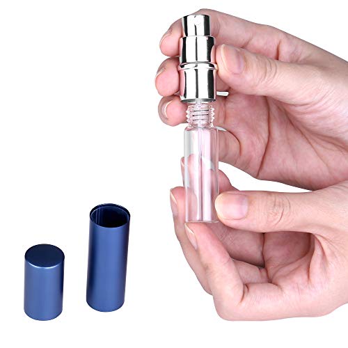 Atomizador Perfume Recargable, 6ml Mini dispensadores portátiles de la Botella Pulverizador Perfume para Perfume & Aftershave para Viaje Bolso con Embudo y Pipeta (6ml (Negro Plata Azul Oscuro))