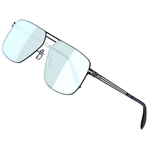 ATTCL Gafas de sol polarizadas para hombre, marco rectangular de acero inoxidable ligero con protección UV400 9771 Black+Silver