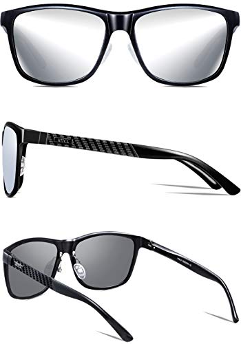 ATTCL Hombre Gafas de sol Polarizado Al-Mg Metal Super Ligero Marco 18587 Black-Silver