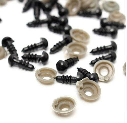 AUNMAS 100pcs 6/9/10 / 12MM Black Doll Safety Eyes Plastic W/Washer para Teddy Bear Felting Toys(4#)