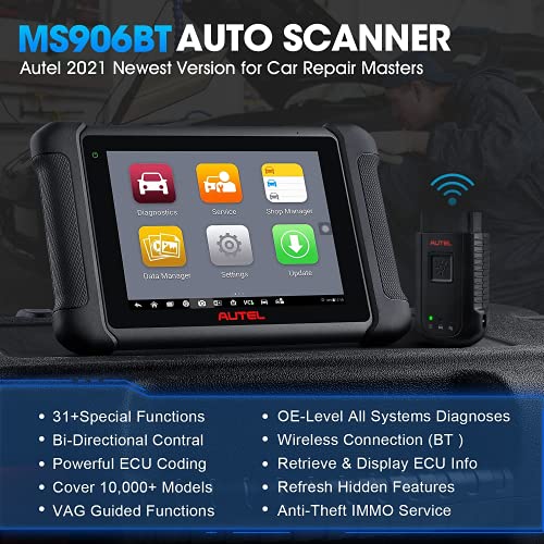 Autel Maxisys MS906BT Bluetooth por VCI,Herramienta de diagnóstico automotriz (versión Mejorada de MS906) con diagnóstico de Nivel de Equipo Original y Capacidad de codificación de ECU(Solo inglés)