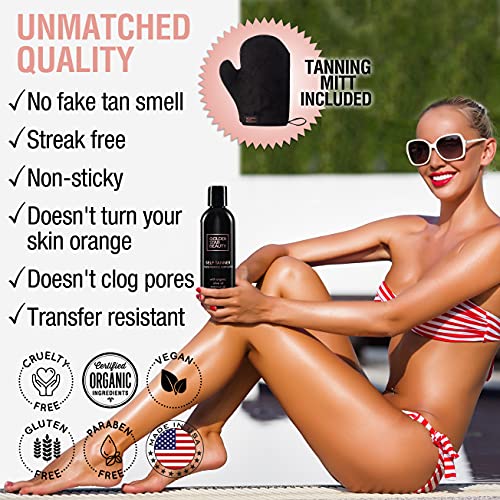 Autobronceador Loción con Manopla de Bronceado - Self Tanner con Aceites Orgánicos - Bronceador Corporal Gradual para un Bronceado Ligero o Medio, 236 ml